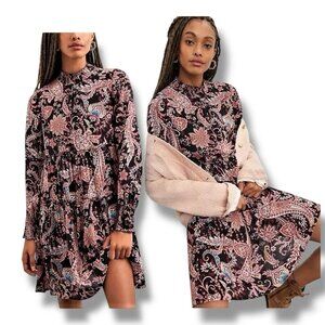 Anthropologie Cady Tiered Ruffle Flowy Paisley Cottagecore Boho Mini Dress sz SM